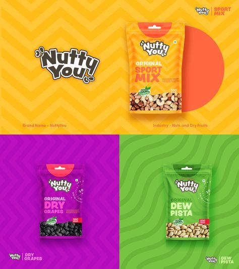 Playful Packaging Design, Seeds Packaging Design, Crisp Packaging, Colorful Packaging Design, Snacks Packaging Design, Snack Branding, Food Product Design, Logo Snack, Snack Logo