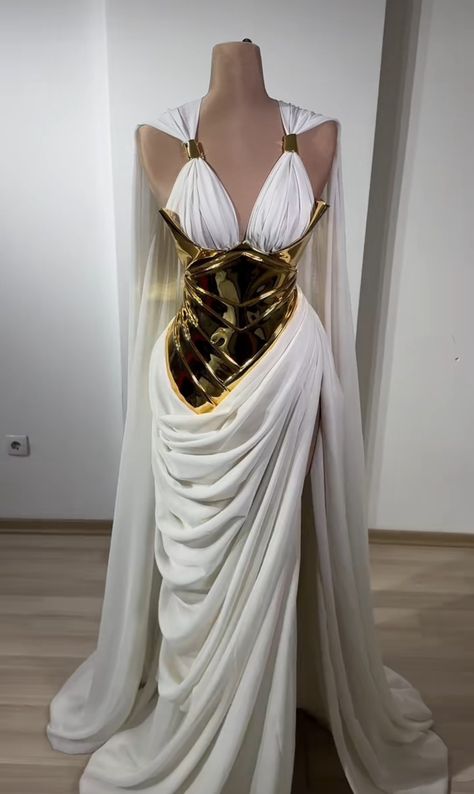 Egyptian Goddess Dress Fashion, Hermes God Outfit, Ancient Greece Prom Dresses, Ancient Greek Goddess Clothing, Egyptian Women Outfit, Greek Mythology Outfits Goddesses, Greek God Aesthetic Outfit, Asgardian Clothing, Goddess Fashion Inspired Outfits