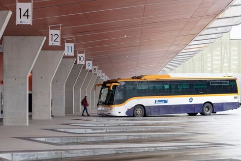 Santiago de Compostela Bus Station / IDOM | ArchDaily Terminal Bus, Biomass Boiler, Bus Interior, Bus Shelters, Pedestrian Walkway, Bus Terminal, American Architecture, New Bus, Bus Coach