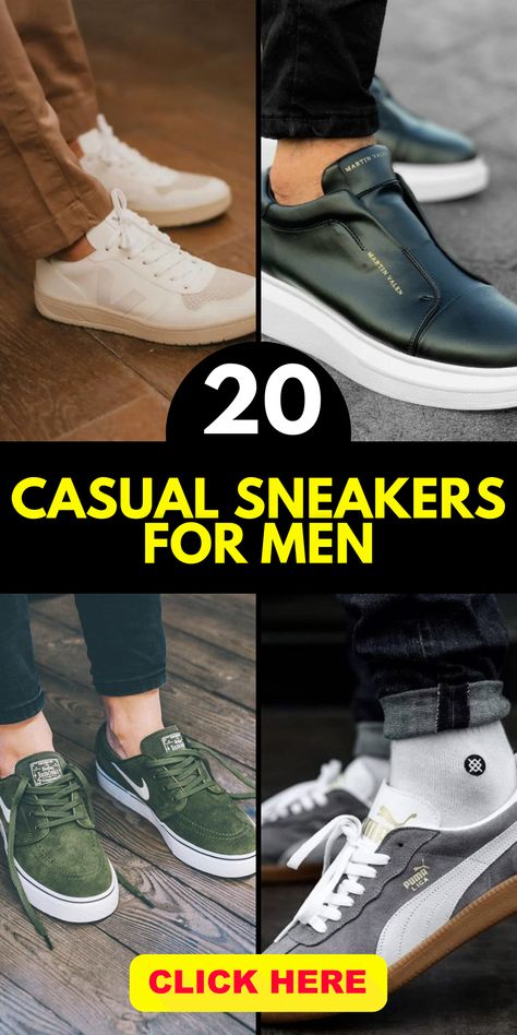 Casual sneakers for men enhance any outfit, whether jeans, business, or streetwear. Choose from white, black, or Nike for smart, dressy options. Find mens shoes that define your outfit aesthetic.Embrace fashion with casual sneakers for men. Whether for business or outfit streetwear, pair with jeans or dressy looks. Choose white, black, or Nike and redefine mens shoes for outfit summer. Shoes To Wear With Jeans Men, Mens Shoes With Jeans, Summer Sneakers Outfit Men, Dressy Sneakers Outfit Men, Dressy Outfit Men, Mens Shoes Casual Sneakers Street Style, Mens Tennis Shoes Outfits, Mens Lifestyle Shoes, Men’s Dress Sneakers Outfit