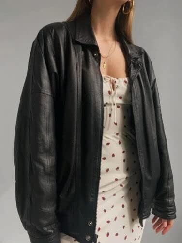 Amazon.com: Women’s Fashion 90s Leather Jacket Oversized Leather Bomber Jacket | 90’s Retro Vintage Leather Jacket : Clothing, Shoes & Jewelry Womens Leather Jacket Outfit, Black Leather Jacket Outfit, Jacket Outfit Women, Classic Leather Jacket, Leather Jacket Women, Womens Black Leather Jacket, Womens Jackets Casual, Leather Jacket Outfits, Elegante Casual