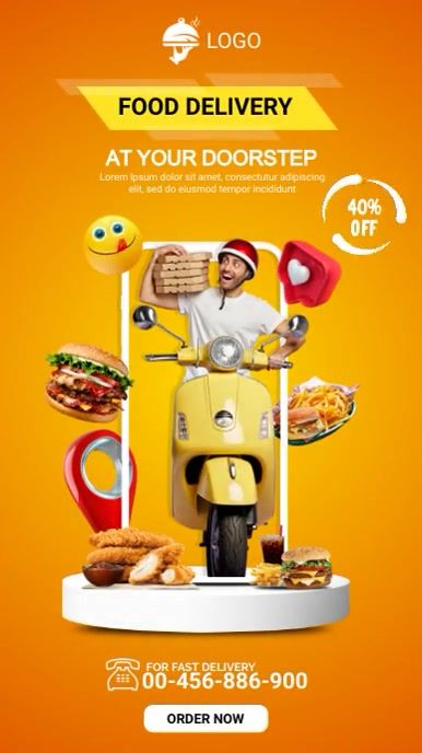 Food Delivery Design Ideas, Fast Food Delivery Design, Service Advertisement Poster, Free Delivery Creative Ads, Delivery Food Design, Delivery Instagram Post, Online Food Delivery Poster, Online Delivery Creative Ads, Free Delivery Poster Design