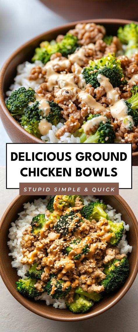 Image for Delicious Ground Chicken Bowls Macro Friendly Dinner Meal Prep, Chicken Patty Meal Prep, Factor 75 Recipes, Chicken Broccoli Bowls Healthy, Healthy Dinner Meal Plans For The Week, Easy Recipes Protein, Ground Chicken Bowl Recipes, Chicken Rice Bowl Meal Prep, Easy High Protein Meal Prep Ideas