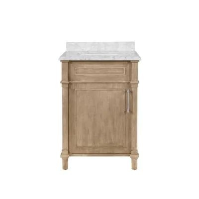 Home Decorators Collection Aberdeen 24 in. W x 22 in D Vanity in Antique Oak with Carrara Marble Vanity Top in White with White Basin-Aberdeen 24AO - The Home Depot Coastal Powder Room, 24 Inch Vanity, Oak Wood Stain, Carrara Marble Countertop, Sink Basin, Small Bathroom Vanities, Marble Vanity, Marble Vanity Tops, Cultured Marble