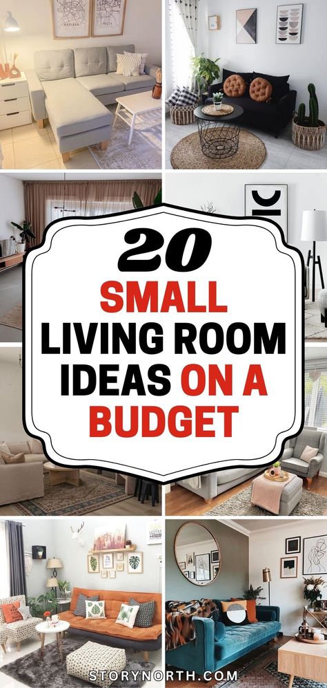 Save this pin for 20 budget-friendly ideas to elevate your small living room. Discover creative and practical tips to maximize space and style. #HomeDecor #SmallSpaceLiving #BudgetFriendlyIdeas Inspiring Living Room Ideas, Living Room Set Up For Small Spaces, Small Living Room Ideas Without Tv, Living Room Organizer Ideas, College Apartment On A Budget, Budget Friendly House Decor, Budget Home Decor Ideas, Home Decor On A Budget Living Room, Tiny Living Room Decor Ideas