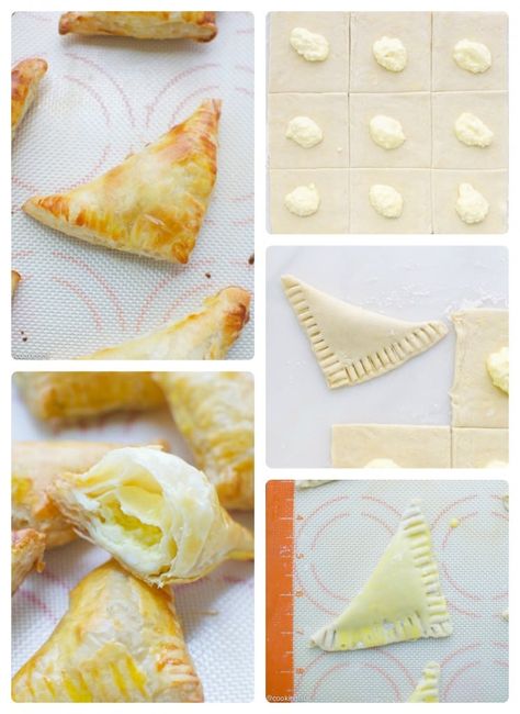 Puff-Pastry-And-Feta-Triangles One Bite Appetizers, Feta Cheese Recipes, Puff Pastry Appetizers, Dips And Snacks, Feta Recipes, Best Party Food, Cheese Pies, Greek Dishes, Amazing Appetizers