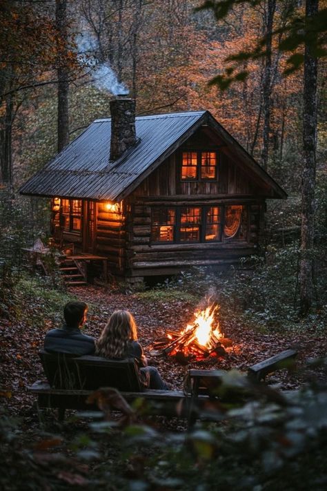 Beautiful Camping Pictures, Cabin In The Woods Honeymoon, Log Cabin Honeymoon, Cozy Cabin Aesthetic Couple, Cozy Log Cabin Aesthetic, Tiny House Mountain Cabin, Honeymoon In Mountains, Living Life Aesthetic Pictures, Romantic Cabin Aesthetic