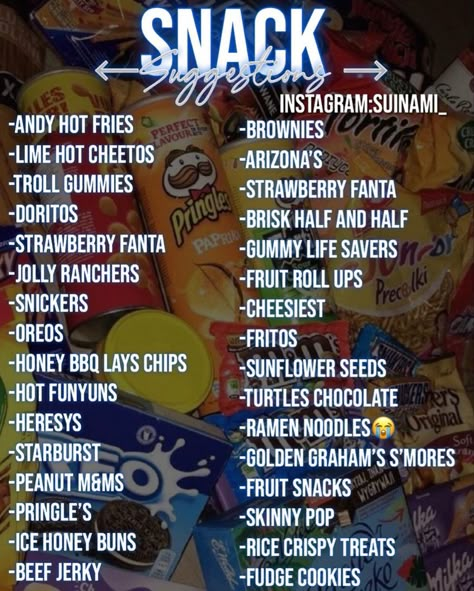 Grocery Snack List, Snack List Ideas, Snacks To Get From The Store, Good Snacks To Buy Grocery Store, Snack Drawer In Bedroom Ideas, Sleepover Shopping List, Baddie Snacks, Selling Snacks At School Prices, Yummy Snacks To Buy