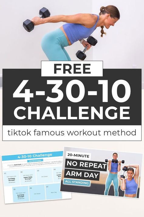 The "4-30-10" Method went viral on TikTok as a way to transform your health, lose weight, build muscle and increase muscle tone. As a fitness trainer I can stand behind this workout trend and thought it was worth creating a free, 7-day, “4-30-10” workout plan. 2 Week Workout Challenge 10 Pounds, 4-30-10 Method, 3 2 10 Workout Method, 90 Day Workout Plan Woman, Full Body Workout Chart, 40-30-10 Method, 6 Week Gym Workout Plan For Women, Beginner Free Weight Workout For Women, Wb4 Method