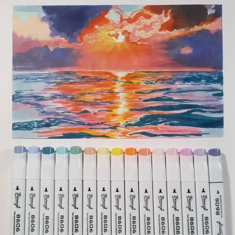 Drawing Ideas Easy With Color, Drawing Ideas With Color, Draw Waves, Color Markers Art, Alcohol Marker Art, Draw Scenery, The Frugal Crafter, Art Markers Drawing, Markers Drawing Ideas