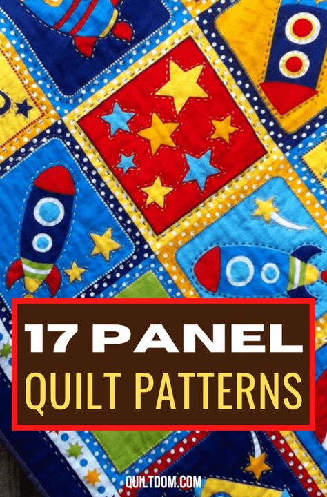 Quilts With Small Panels, Patterns For Children’s Quilts, Ideas For Quilting Fabric Panels, Panel Wall Hanging Quilt Patterns, Sewing Panels Fabrics, Quilting A Panel Quilt, How To Quilt A Panel, Large Print Quilts Ideas, Simple Panel Quilts