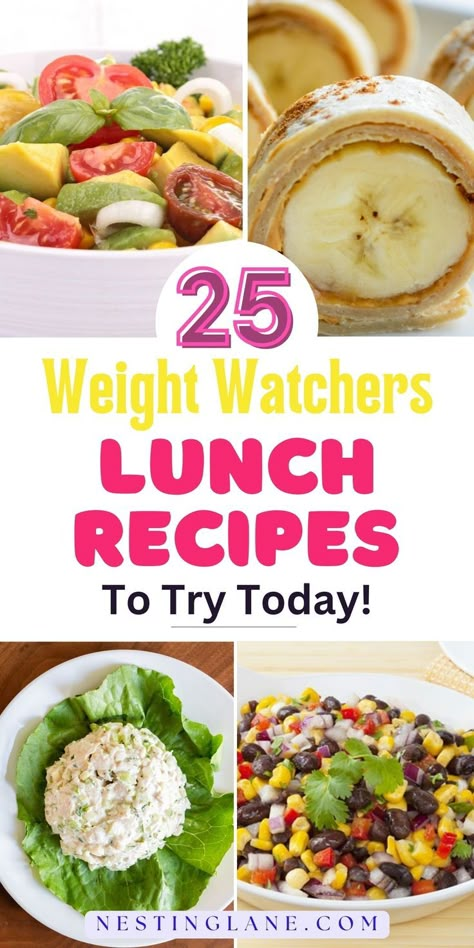 Graphic for Pinterest of 25 Weight Watchers Lunch Ideas to Try Today. Weight Watchers Lunch Recipes, Weight Watchers Lunch Ideas, Ww Lunches, Creative Lunch Ideas, Low Points Weight Watchers, Weight Watchers Salad, Weight Watchers Lunch, Weight Watchers Food Points, Weight Watchers Meals Dinner