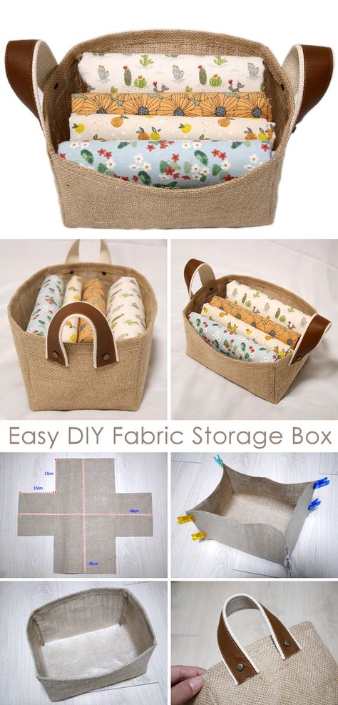 Fabric Box Storage, How To Sew Storage Boxes, Storage Box Fabric, Canvas Basket Diy, Sew Storage Bag, Make Fabric Baskets, How To Sew A Basket, Fabric Storage Boxes Diy, Sew Storage Bins