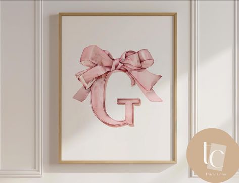 "Bring the whimsical world of a girls fantasy and feminity in this satin ribbon bow inspired watercolor nursery wall art to your home with this charming handmade artwork. Perfect for nursery decor or as a delightful addition to any room, this high-quality print captures the timeless charm of A must-have for fans of classic children's literature and art enthusiasts alike. Add a touch of nostalgia and elegance to your space with this digital artwork today!" You will be able to print in sizes 4"x5" Pink Swan Nursery, Ballerina Themed Nursery, Bow Theme Nursery, Bow Wall Decor, Bow Themed Nursery, Pink Bow Nursery, Bow Artwork, Ribbon Wall Art, Alphabet G