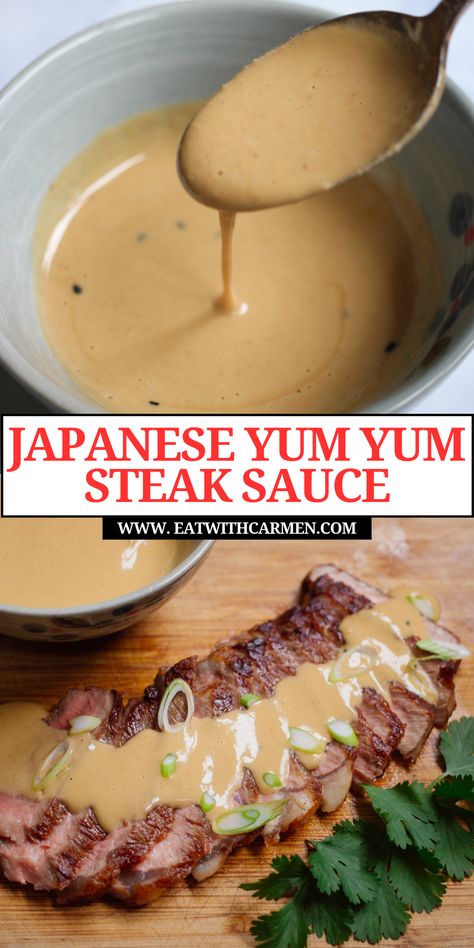 Introducing the Best Japanese Steak Sauce (ready in 5 minutes)! Elevate your Japanese steak experience with this flavorful sauce, also known as yum yum sauce. Perfect for dipping, this sauce complements a variety of dishes, from steak recipes to seafood like Japanese shrimp. Its delicious blend of flavors includes hints of sesame sauce, making it a must-have for fans of Japanese dishes. Whip up this sauce in just 5 minutes for an unforgettable dining experience! Japanese Steak Sauce Recipe, Teppanyaki Sauce, Yellowfin Tuna Steak, Best Steak Sauce, Japanese Shrimp, Steak Sirloin, Asian Sauce Recipes, Steak Sauce Recipes, Asian Steak Bites