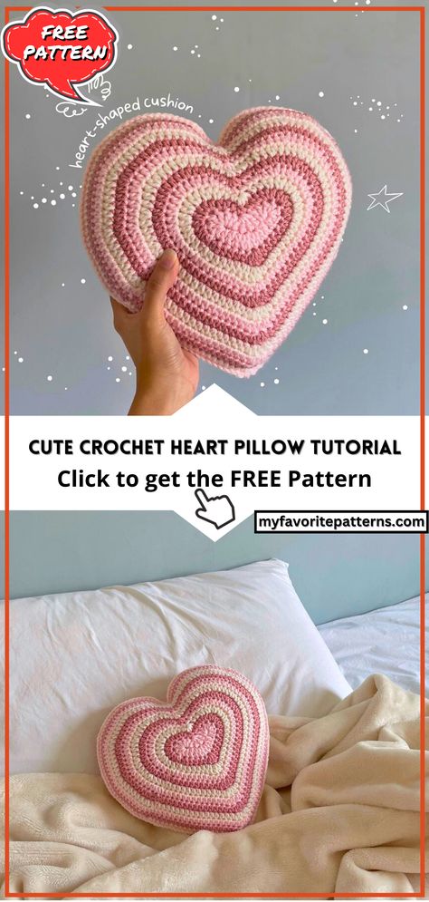 Cute Crochet Heart Pillow Tutorial Heart Shaped Pillow Crochet Pattern, Free Heart Pillow Crochet Pattern, Crochet Cute Pillow Free Pattern, How To Crochet A Heart Pattern, Crochet Heart Shaped Pillow Free Pattern, Crochet Heart Cushion Free Pattern, Crocheted Heart Pillow, Small Crochet Pillow Free Pattern, Crochet Patterns Cushion