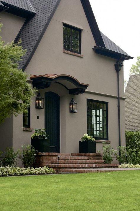 Outside House Colors, Stucco Colors, Exterior House Colors Stucco, Best Exterior Paint, Exterior House Colors Combinations, House Paint Color Combination, Gray House, Houses Christmas, Tudor Revival