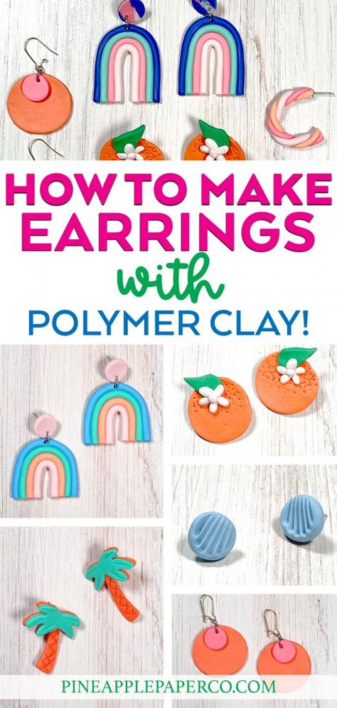 Make Polymer Clay Earrings, Easy Polymer Clay, Diy Earrings Polymer Clay, Polymer Clay Jewelry Tutorials, Handmade Clay Jewelry, How To Make Clay, Polymer Earrings, Polymer Clay Diy, Polymer Clay Jewelry Diy