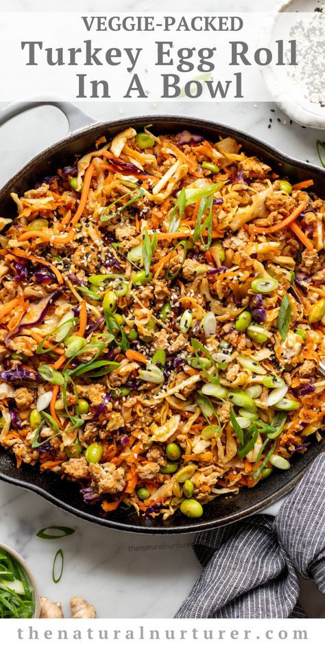 Edamame Recipes Dinner, Shelled Edamame, Turkey Egg, Ground Turkey Recipes Healthy, Healthy Ground Turkey, Egg Roll In A Bowl, Riced Cauliflower, Healthy Turkey, Cooked Rice