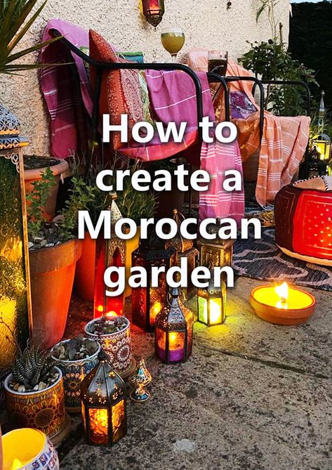 Moroccan Patio Ideas, Moroccan Garden Ideas, Moroccan Outdoor Decor, Mediterranean Gardens, Moroccan Garden, Tropical Patio, Tropical Landscape Design, Rooftop Gardens, Jungle Gardens