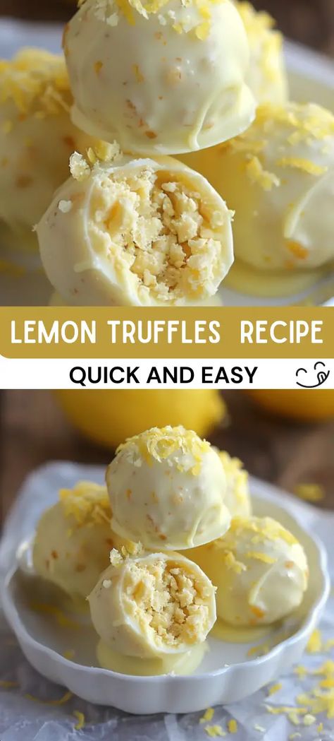 Lemon Truffles Recipe Lemon Balls Recipe, Cake And Pudding Recipes, Lemon Truffle Recipe, Lemon Truffle, Cookie Balls Recipe, Lemons Recipes, Pumpkin Flan, Lemon Truffles, Truffle Cookies