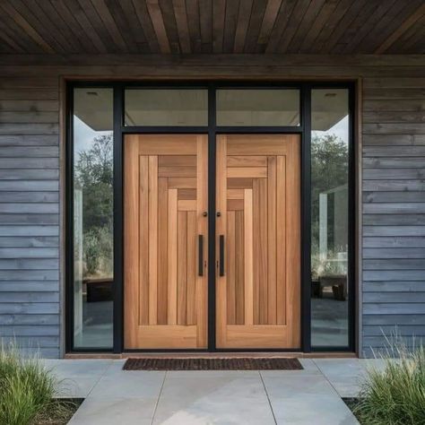 Wooden Main Door designs ✨️| Door Designs ✨️ . . . . . . #door #doordesign #doordesigns #woodworking #doubledoor #woodworkingproject #doorstyle #sethiglassplywood #trendingdesign #interiordesign #populardesigns #interiorideasdaily #homedecor #trendingpost #reelitfeelit #explorepage #viralpost #fypシ゚viralシfypシ゚viralシalシ #foodreview #diwalihampers #homestyling #menhealthcare #quickhairstyles Main Door Designs, Modern Entry Doors, Double Front Entry Doors, Wooden Double Doors, Double Door Entrance, Modern Entry Door, Main Entrance Door Design, Farmhouse Designs, Main Entrance Door