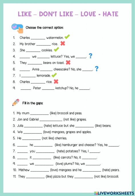 Like And Dislike, Like Likes Worksheet, I Like I Don't Like Worksheets For Kids, Likes And Dislikes Worksheets, Don't Have Doesn't Have Worksheet, Expressing Likes And Dislikes Worksheet, Just Already Yet Ever Never Worksheet, Who Do I Want To Be Worksheet, Likes And Dislikes