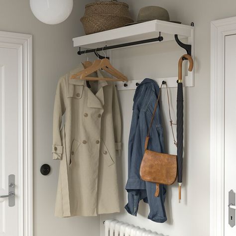 No Hall Closet Solutions, Small Coat Storage, Coat Storage In Toilet, Shoe And Coat Storage Small Space, Mini Mudroom Entryway Closet, Coat Corner Ideas, Coat Rack Closet, Coat Hooks Under Stairs, Coat Organization Small Space