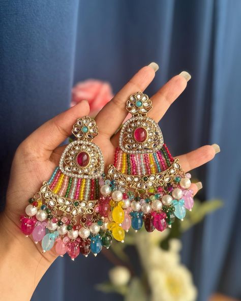 Jhumka Collection, Fashion Presentation, Colourful Earrings, Indian Bridal Jewelry Sets, Punjabi Outfits, Dress Book, Fancy Sarees Party Wear, Fancy Jewellery Designs, Mandala Art Lesson