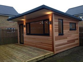 Sheds With Overhang, Modern Garden Office, Shed Into A House, Large Shed House, Wooden Garden House, House Shed Ideas, Garden Office Ideas, Garden Office Shed, Backyard Guest Houses