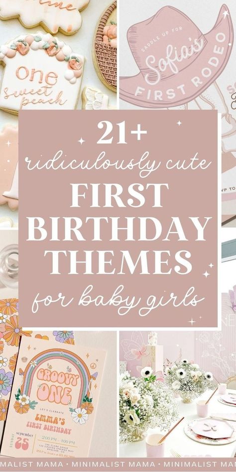 Planning your baby girl's 1st birthday and on the hunt for cute baby first birthday themes? I'm a professional parties writer and *these* are my fav 1st birthday themes girl edition in 2024 - including tons of super cute tips and 1 year birthday party ideas! Celebrating first birthdays is something so precious - and I truly hope these first birthday party themes inspire you! (Pin to your 1st birthday girl party ideas board!) June First Birthday Girl, One Year Bday Themes, 1 St Birthday Themes Girl, 1st Birthday Party Themes Summer, First Birthday Themes For Baby Girl, First Birthday Party Dog Theme, First Birthday Girl Ideas Themes, Christian Themed Birthday Party, Babygirl 1st Birthday Theme