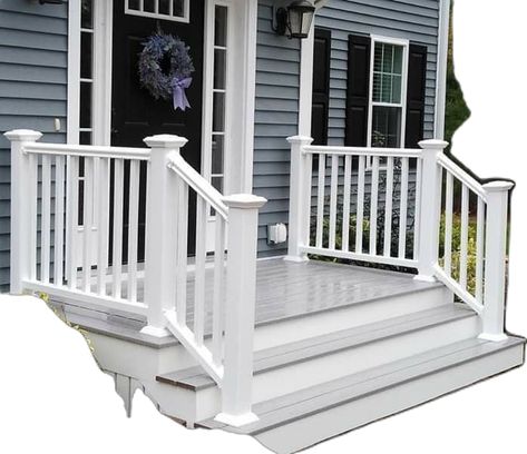 Deck Steps Ideas, Deck Step Lighting, Porch Step Railing, Deck Staircase, Front Porch Stairs, Deck Step, Front Porch Railings, Patio Stairs, Front Door Steps