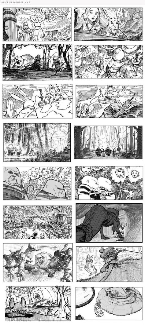 Alice in Wonderland: Design Storyboard, Storyboard Film, Storyboard Examples, Storyboard Drawing, Storyboard Ideas, Comic Book Layout, Storyboard Illustration, Comic Tutorial, Animation Storyboard