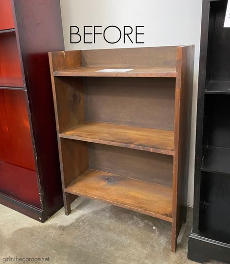 Upcycle Bookcase Makeover, Paint A Bookcase, Small Bookcase Makeover, Refurbished Bookcase, Refurbished Bookshelf, Upcycle Bookcase, Diy Bookcase Makeover, Painting Shelves, Shelf Makeover