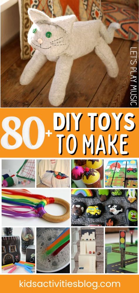 80+ DIY Toys to Make. Don’t spend a ton of money on toys when you can make toys for kids. Toy making crafts are so fun and there are easy homemade toy ideas from baby toys, STEM toys, pretend play toys and more fun toys for kids! We’ve gathered the best DIY toys we could find. Boy Toys To Make, Wooden Toys To Make For Kids, Homemade Infant Toys, Diy One Year Old Toys, Making Toys From Recycled Materials, Easy Handicrafts For Kids, Diy Easy Stuffed Animals, Old Fabric Ideas, Toy Ideas For Toddlers