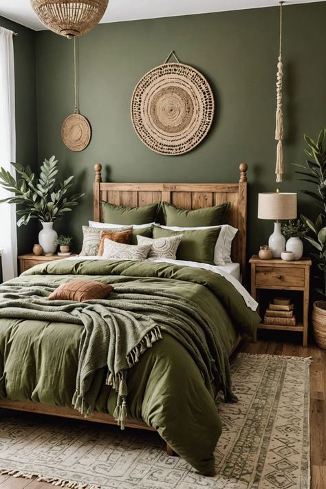 Tiled Bedroom Wall, Green Room Ideas Bedroom, Appeal Letter, Earthy Bedroom, Sage Green Bedroom, Bold Decor, Stil Boho, Bedroom Decor Inspiration, Bedroom Decor Cozy