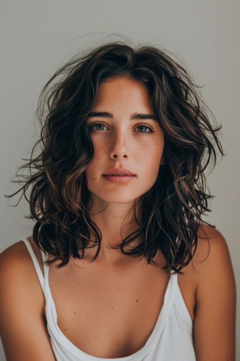 Mid Bob Curly Hair, Wavy Layered Haircuts Short, Long Layered Hair Shoulder Length, Mid Length Hair Curly Natural, Wavy Mid Length Hair Styles, Medium Length Hair For Wavy Hair, Lobs For Wavy Hair, Long Bob Curly Haircuts, Curly Hair Long Bob Haircut