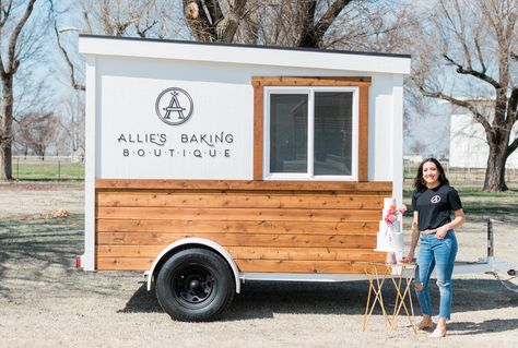 Homemade Food Trailer, Cargo Trailer Food Truck, Campers Turned Into Food Trucks, Farmhouse Food Truck, Small Food Truck Design Interior, Upscale Food Truck, Camper Turned Food Truck, Small Food Truck Design, Cookie Truck Business