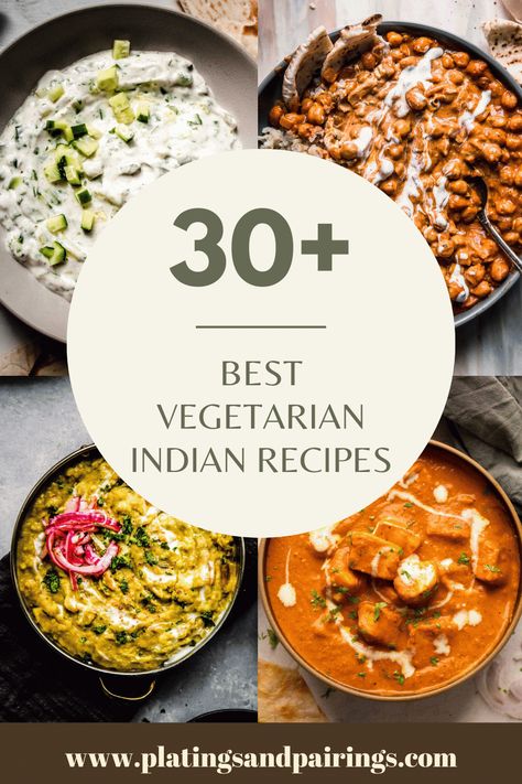 Looking for some great vegetarian Indian recipes? Here are 30+ delicious Indian dishes to try at home! Saag Paneer, Dal, Vindaloo & more! Healthy Vegetarian Indian Recipes, Gujarati Dishes Vegetarian Recipes, Indian Entree Recipes, Indian Dishes Vegetarian, Vegetarian Recipes Indian, Vegetarian Indian Food, Indian Dinner Menu, Indian Vegetarian Dinner Recipes, Indian Entree