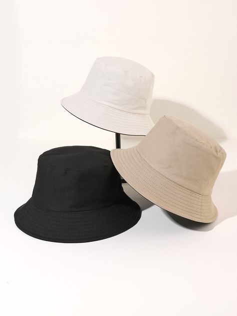 3pcs Simple Bucket Hat Sombreros Aesthetic, Aesthetic Bucket Hat, Bucket Hat Aesthetic, Beige Bucket Hat, Minimal Shirt Design, Bucket Hat Outfit, Bucket Hat Fashion, Chic Evening Dress, Hat Aesthetic