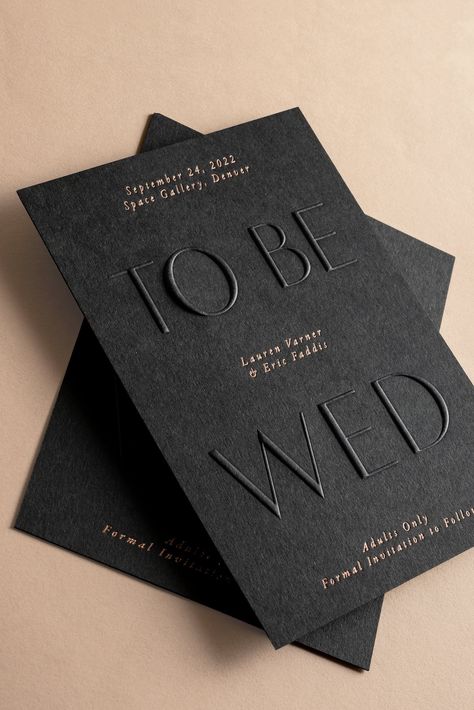 Jolie & Co. Black On Black Invitations, Black Silver White Wedding Color Schemes, Black On Black Wedding Invitations, Black Affair Wedding, Deboss Wedding Invitation, Classic Industrial Wedding, Chic Wedding Color Schemes, Black And Brown Party Decorations, Brown Black And White Wedding