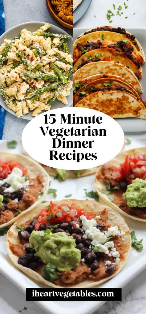 No time to cook? Try one of these 15 minute vegetarian dinner recipes! These ideas are perfect when you’re short on time but you want to enjoy a delicious, healthy meal! Healthy Lunches And Dinners, Light Vegetarian Dinner Recipes, Healthy Vegetarian Dinner Recipes For Family, Easy Vegetarian Dinner Healthy, Simple Meals Vegetarian, No Food At Home Recipes, Very Easy Vegetarian Recipes, Quick Dinner Ideas Healthy Vegetarian Recipes, Quick Wfpb Dinner