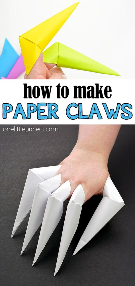 Paper Claws How To Make, Cute Things To Make With Paper Easy, Crafts For Kids 3-5, Useful Kids Crafts, Cute Easy Halloween Crafts, Origami Claws Step By Step, Hands On Crafts For Kids, Printer Paper Origami, Easy Halloween Paper Crafts