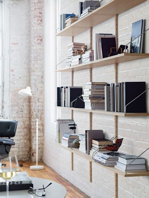 How do you like to store?  Royal System Shelving | Designed by Poul Cadovius Royal System Shelving, Track Shelving, Wall Mounted Shelving Unit, Wall Shelving Units, Wall Mounted Bookshelves, Shelving Design, Modular Walls, Modular Shelving, Mounted Shelves