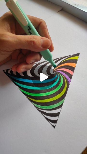 Mandalas, Zentangles, Doodles on Instagram: "Colourful triangle" Design In Triangle Drawing, Triangle Mandala Design, Colour Doodle Art, Triangle Art Design, Triangle Drawing Ideas, Colourful Zentangle Art, Op Art Ideas, Op Art Design, Zen Ideas