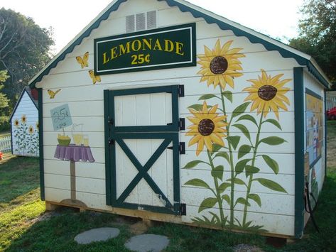 Shed Painting Ideas Flowers, Outdoor Mural Ideas, Diy Plant Wall, Sunflower Mural, Painted Fences, Building Mural, Sunflower Cottage, Fence Painting, Painted Shed