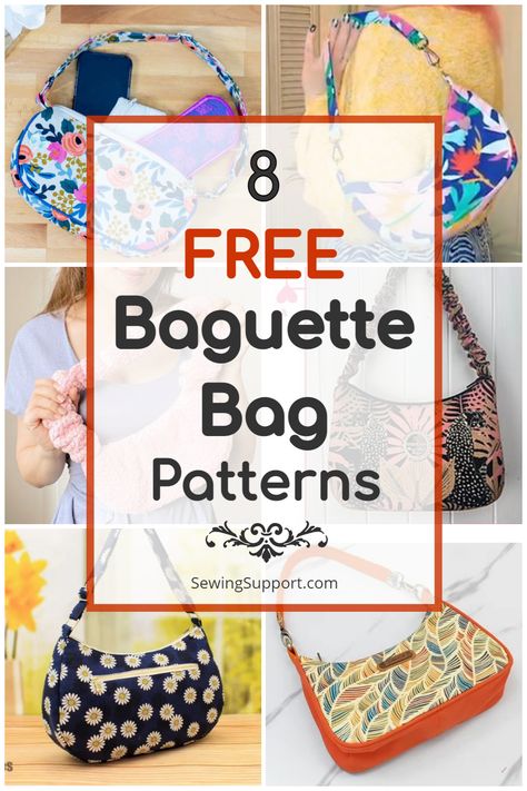 Baguette Purse Pattern, Pocket Books Handbags, Free Handbag Patterns To Sew, Baguette Bag Pattern, Free Purse Patterns, Sewing Patterns Bag, Vintage Bag Pattern, Yoga Mat Bag Pattern, Quilted Tote Bags Patterns