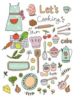 Kitchen Utensils Vectors, Photos and PSD files | Free Download Doodles With Quotes, Cooking Doodles, Kitchen Doodles, Utensils Drawing, Cookbook Journal, Cooking Poster, Scrapbook Recipe Book, Deur Sticker, Cooking Design