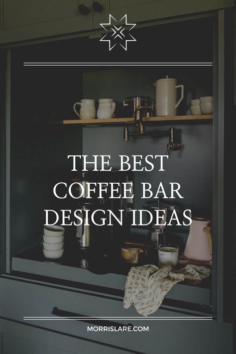 Get ready for mornings to become infinitely more enjoyable with a stylish coffee bar in your home. Whether you have a dedicated nook or just a corner of counter space, these nine inspiring ideas will help you create the perfect spot to brew and sip your favorite caffeinated beverage. Built In Tea Station, Coffee Bar For Office Ideas, Kitchen With Drink Station, Coffee Bar Cabinets Ideas, Coffee Bar Seating Ideas, Kitchen Coffee Wine Bar, Tall Coffee Bar Cabinet, Luxury Home Coffee Bar, Dark Coffee Bar Ideas