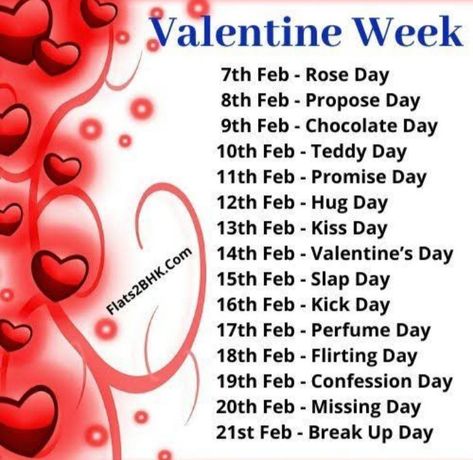 February Days List, Valentine Week List, Valentine Day Week List, February Special Days, Valentine's Day List, Flirting Day, Valentine Week, Valentine Day Week